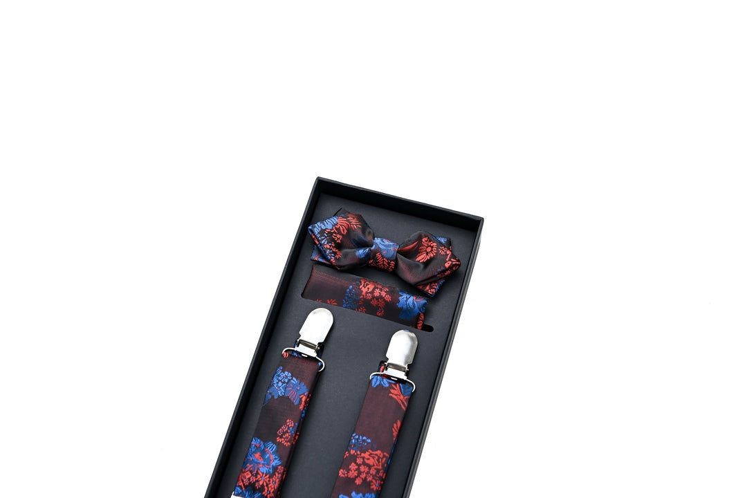 kids atelier moustache Burgundy Floral Suspender Set