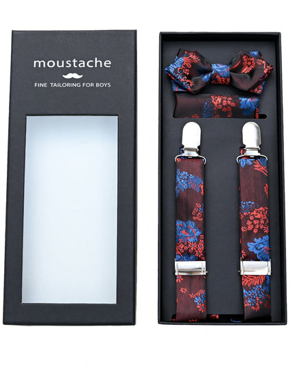 kids atelier moustache Burgundy Floral Suspender Set
