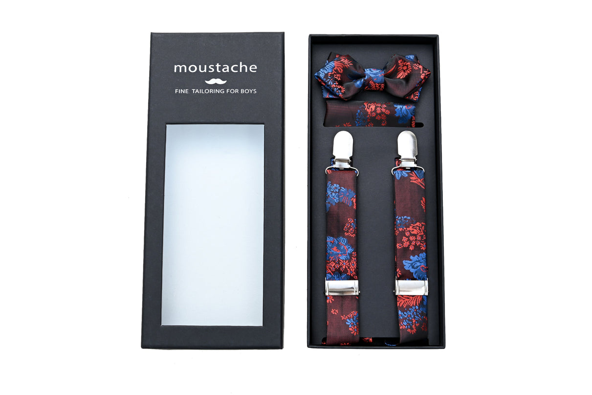 kids atelier moustache Burgundy Floral Suspender Set