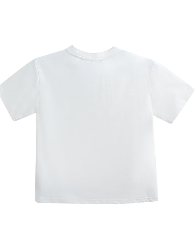 kids atelier moustache White T-Shirt with Mustache Detail