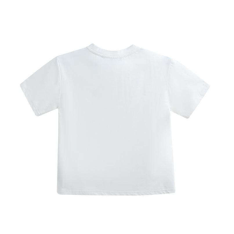 kids atelier moustache White T-Shirt with Mustache Detail