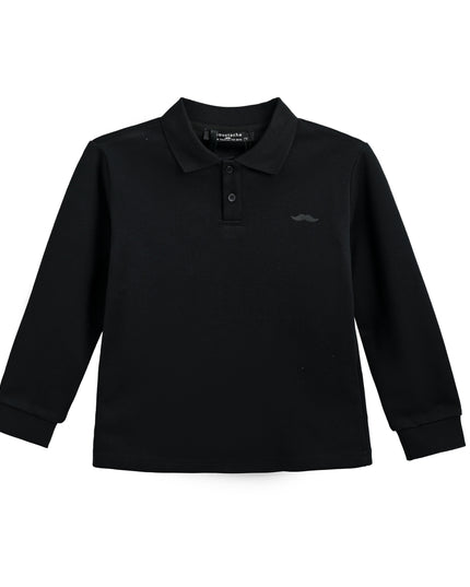 kids atelier moustache Black Long-Sleeve Polo Shirt