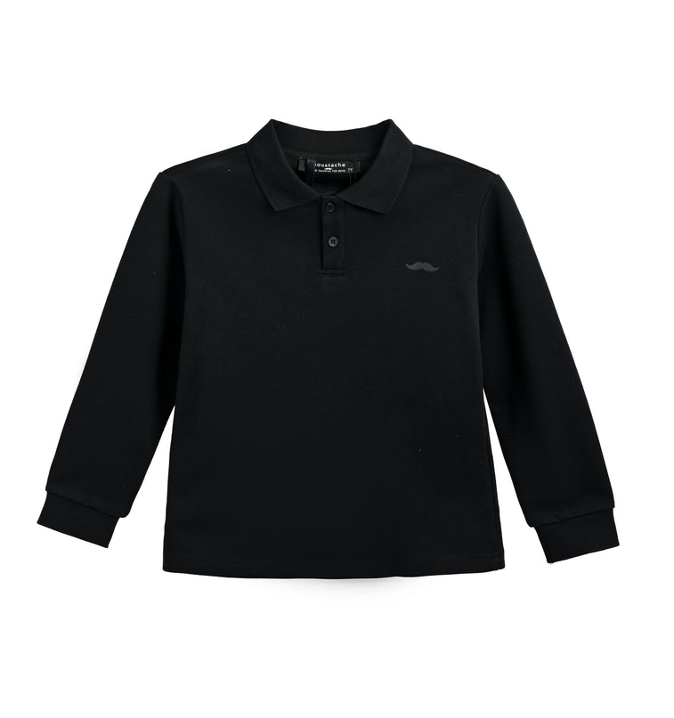kids atelier moustache Black Long-Sleeve Polo Shirt