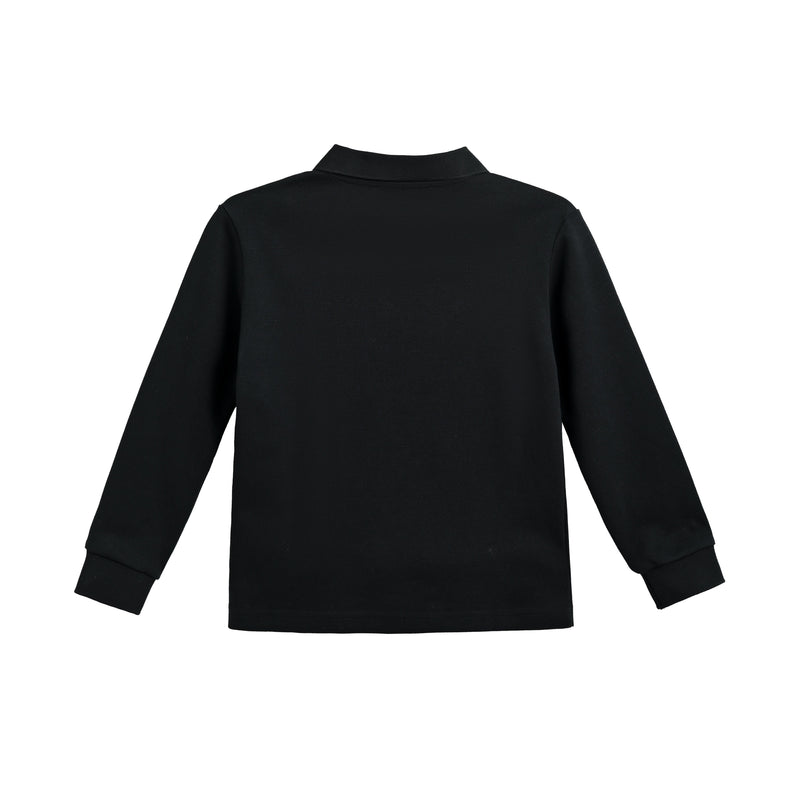 kids atelier moustache Black Long-Sleeve Polo Shirt