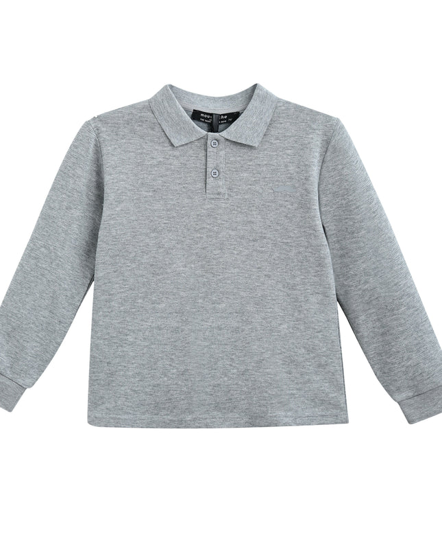 kids atelier moustache Gray Long-Sleeve Polo Shirt
