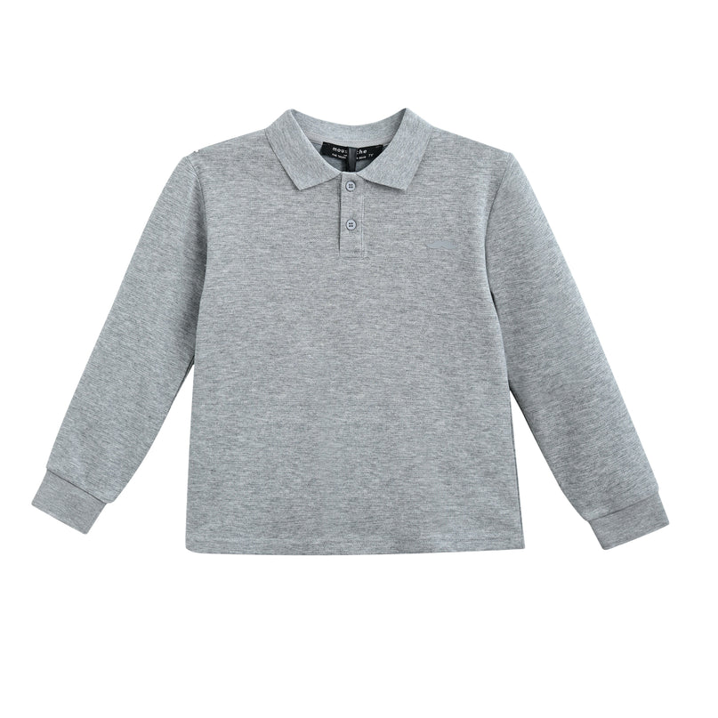kids atelier moustache Gray Long-Sleeve Polo Shirt