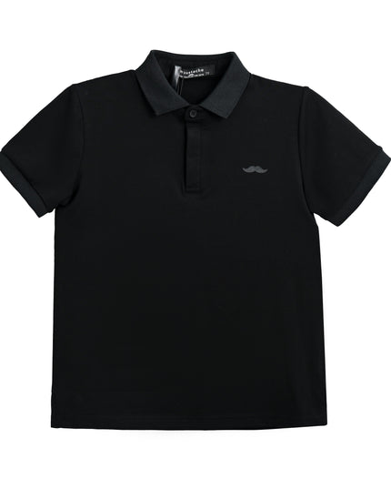 kids atelier moustache Black Polo Shirt with Grey Trim