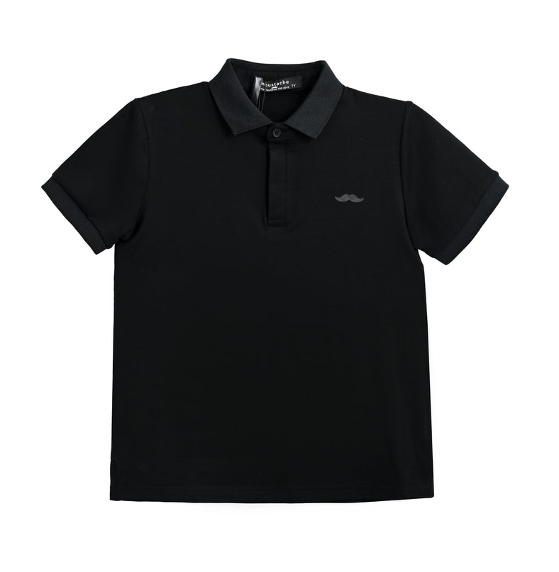 kids atelier moustache Black Polo Shirt with Grey Trim