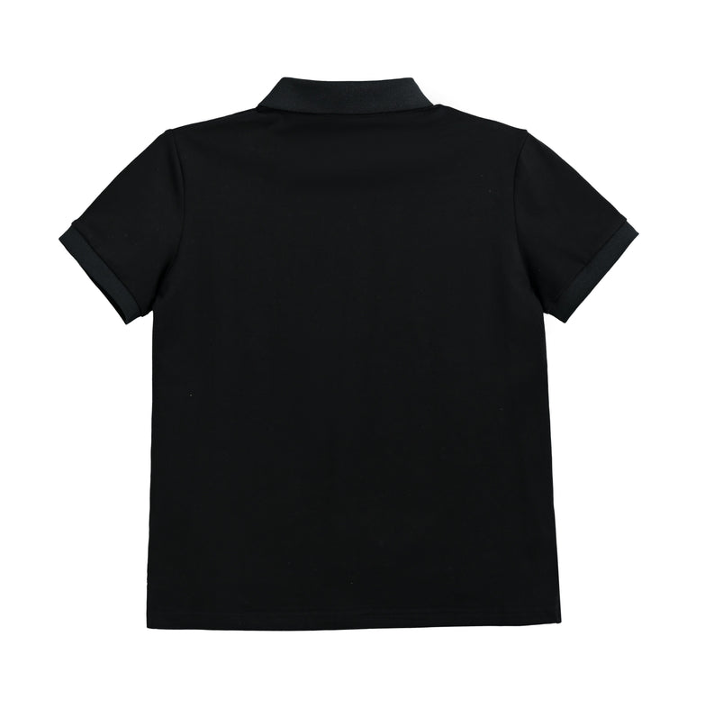 kids atelier moustache Black Polo Shirt with Grey Trim