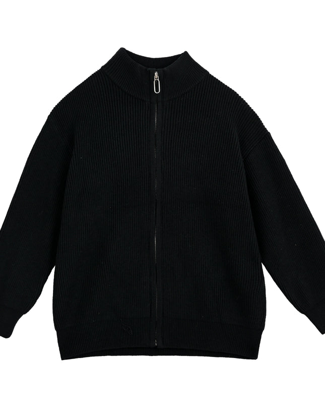 kids atelier Moustache Black Zip Ribbed Sweater