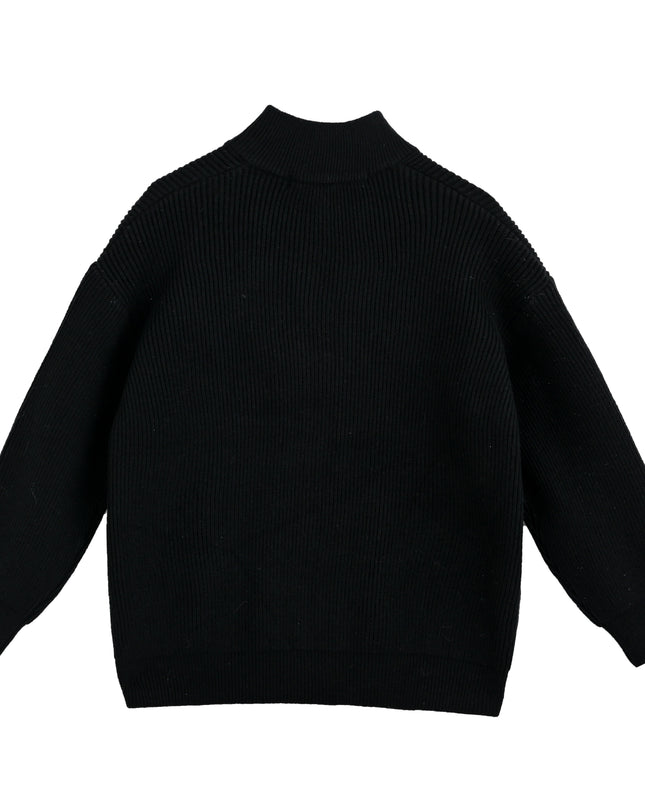 kids atelier Moustache Black Zip Ribbed Sweater
