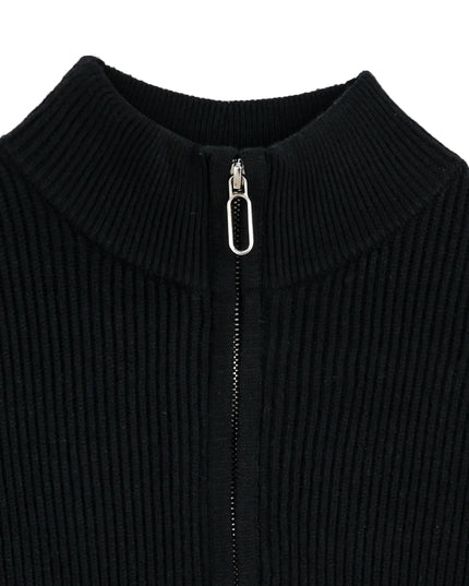 kids atelier Moustache Black Zip Ribbed Sweater