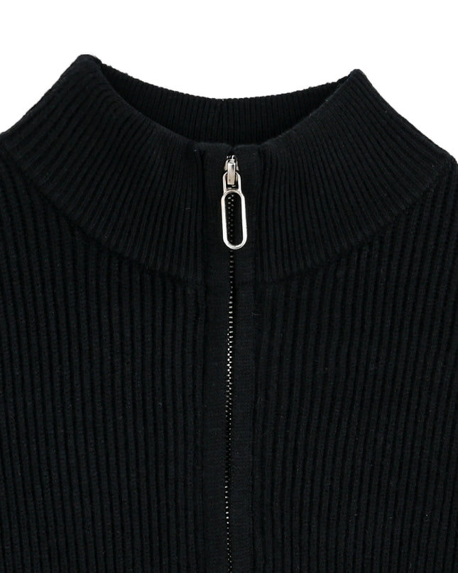kids atelier Moustache Black Zip Ribbed Sweater