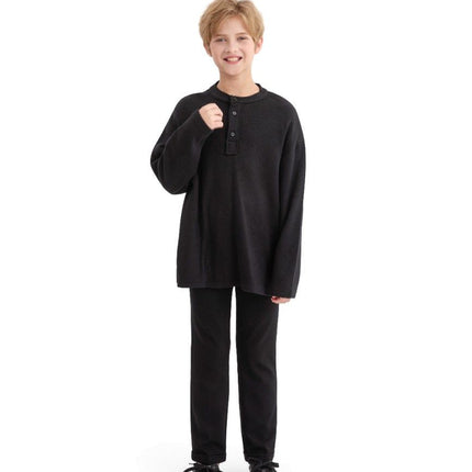 kids atelier moustache Jet Black Three-Button Henley Top