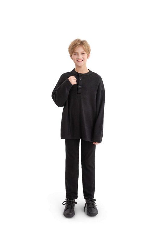 kids atelier moustache Jet Black Three-Button Henley Top