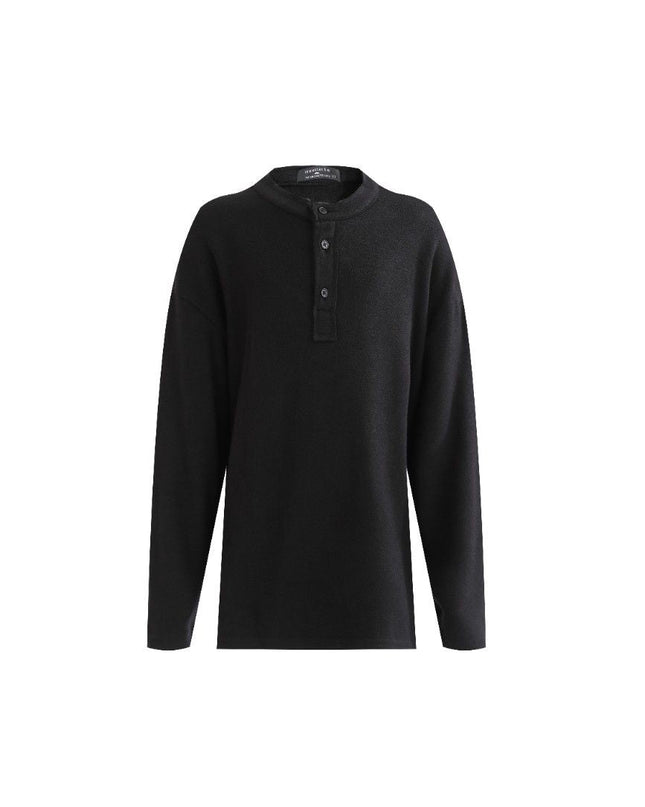 kids atelier moustache Jet Black Three-Button Henley Top
