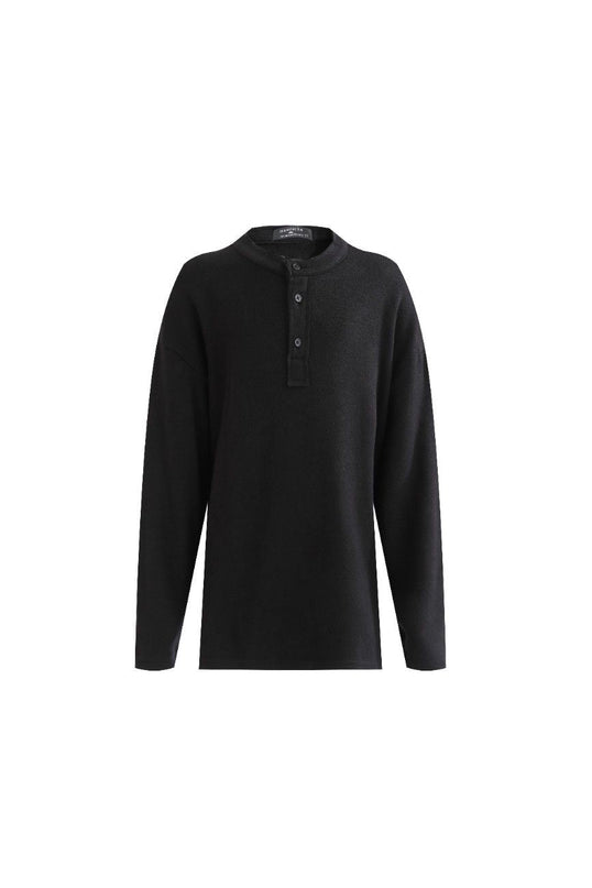 kids atelier moustache Jet Black Three-Button Henley Top