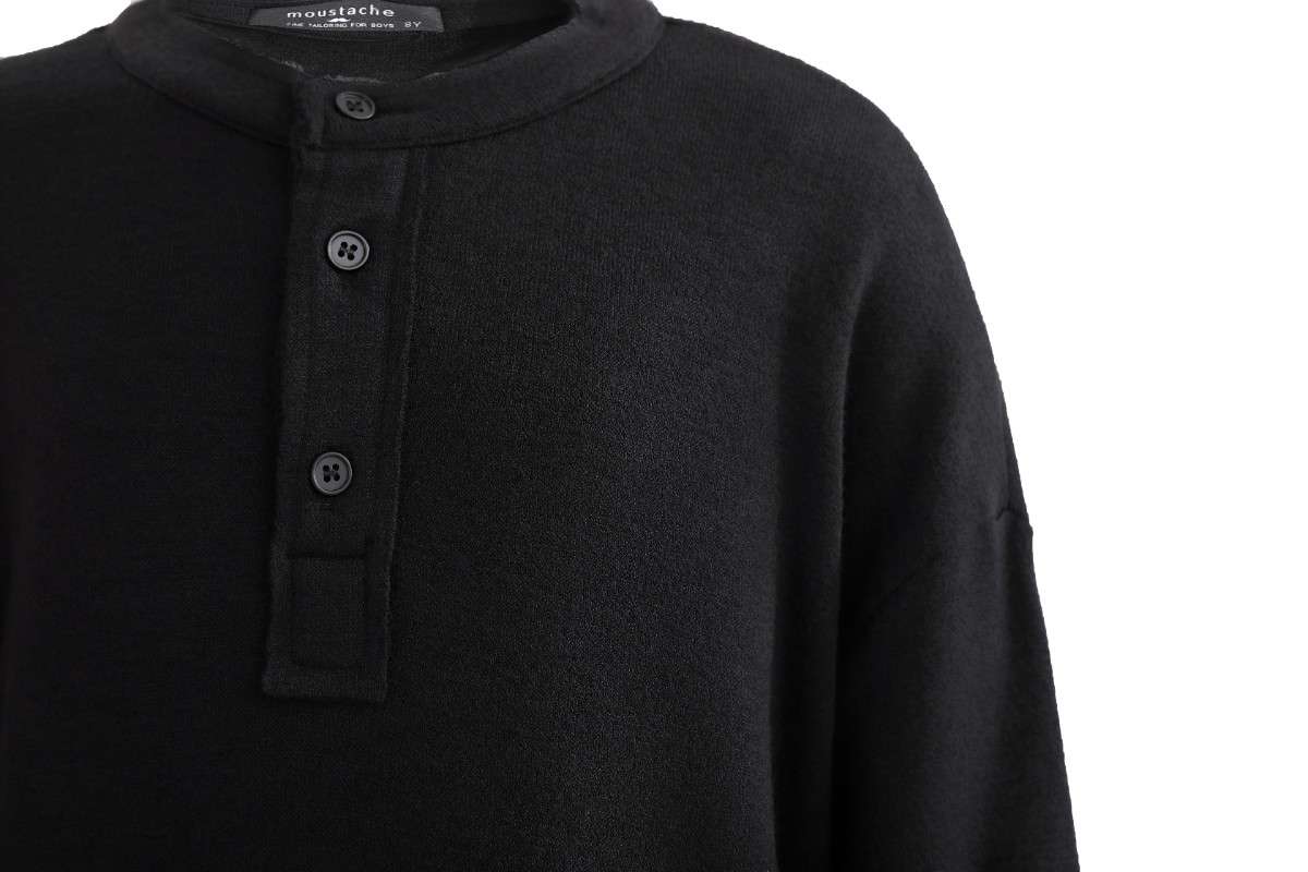kids atelier moustache Jet Black Three-Button Henley Top