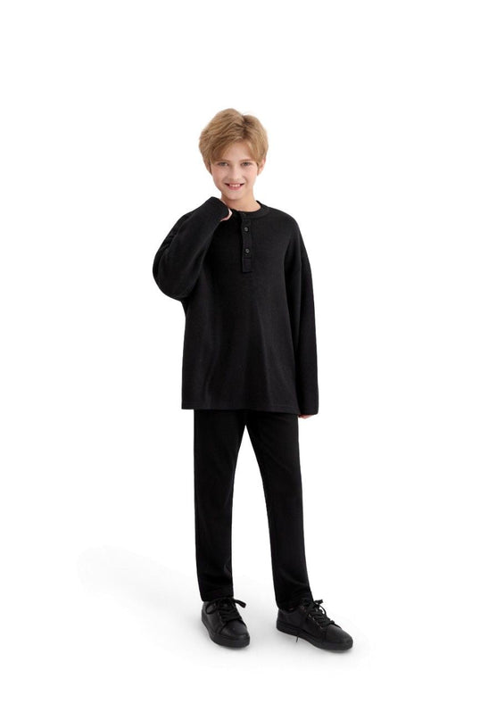 kids atelier moustache Jet Black Three-Button Henley Top