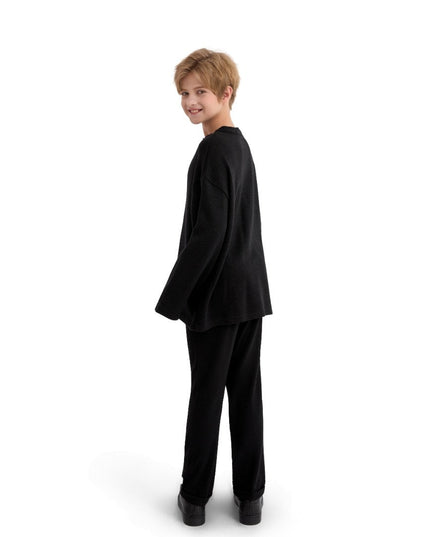 kids atelier moustache Jet Black Three-Button Henley Top