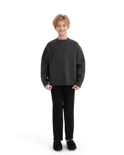 kids atelier moustache Dark Gray Ribbed Crewneck Sweater