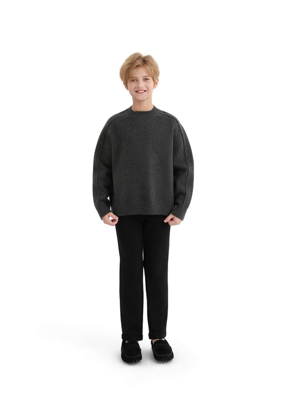 kids atelier moustache Dark Gray Ribbed Crewneck Sweater