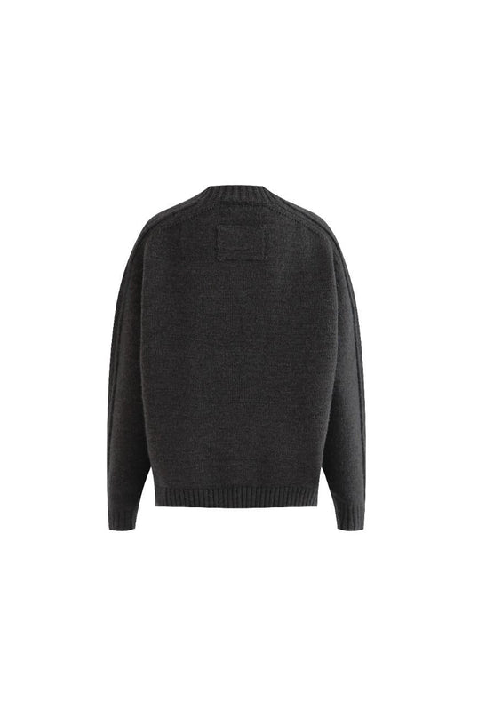 kids atelier moustache Dark Gray Ribbed Crewneck Sweater