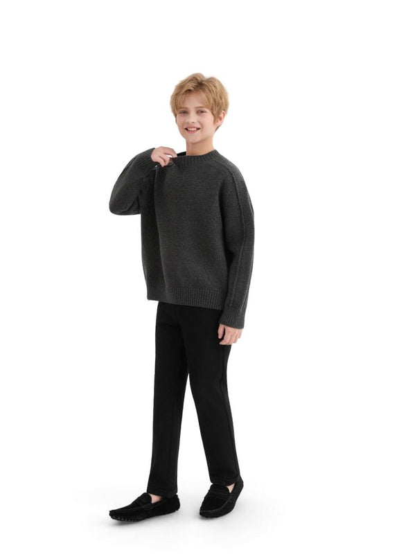 kids atelier moustache Dark Gray Ribbed Crewneck Sweater