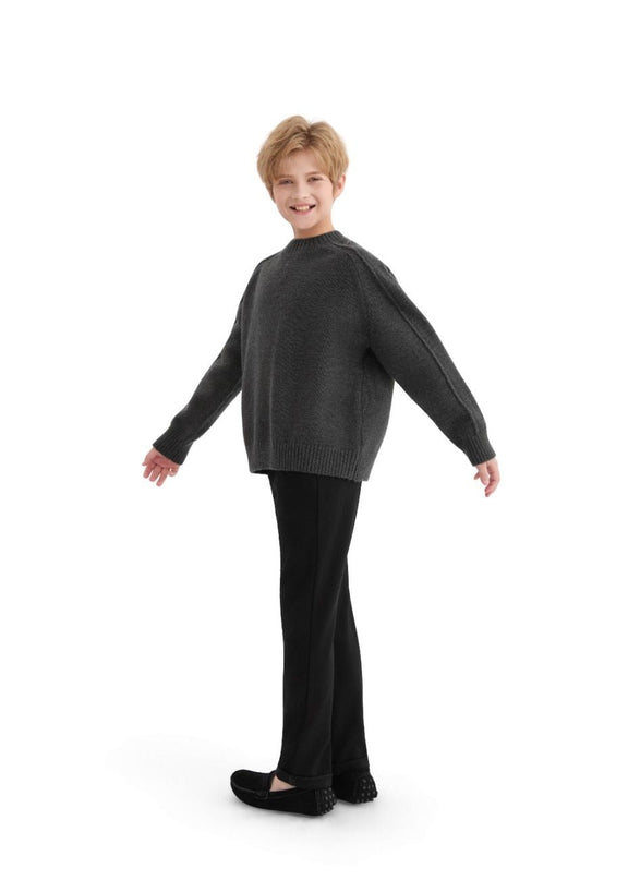 kids atelier moustache Dark Gray Ribbed Crewneck Sweater