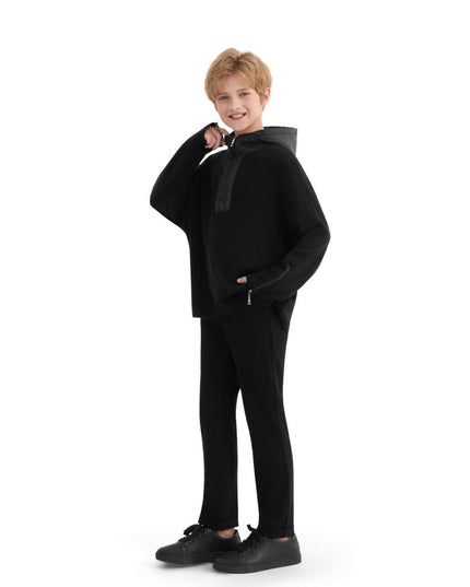 kids atelier moustache Black Ribbed Half-Zip Hoodie