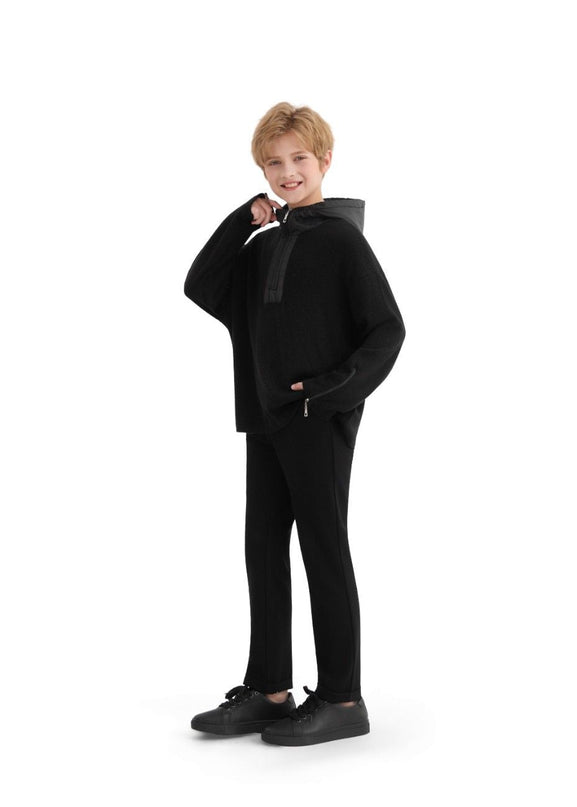 kids atelier moustache Black Ribbed Half-Zip Hoodie