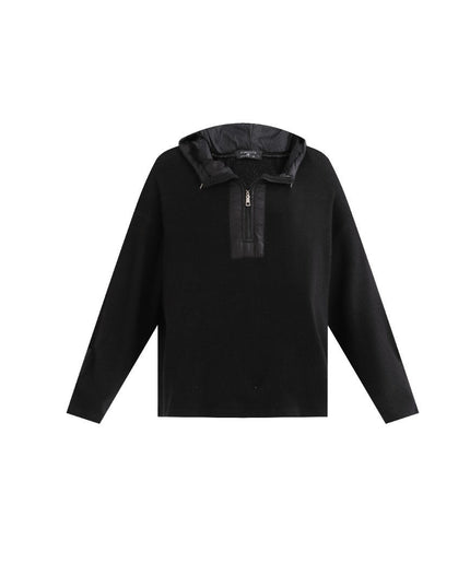 kids atelier moustache Black Ribbed Half-Zip Hoodie