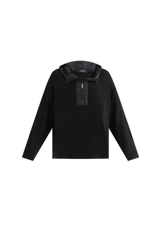 kids atelier moustache Black Ribbed Half-Zip Hoodie
