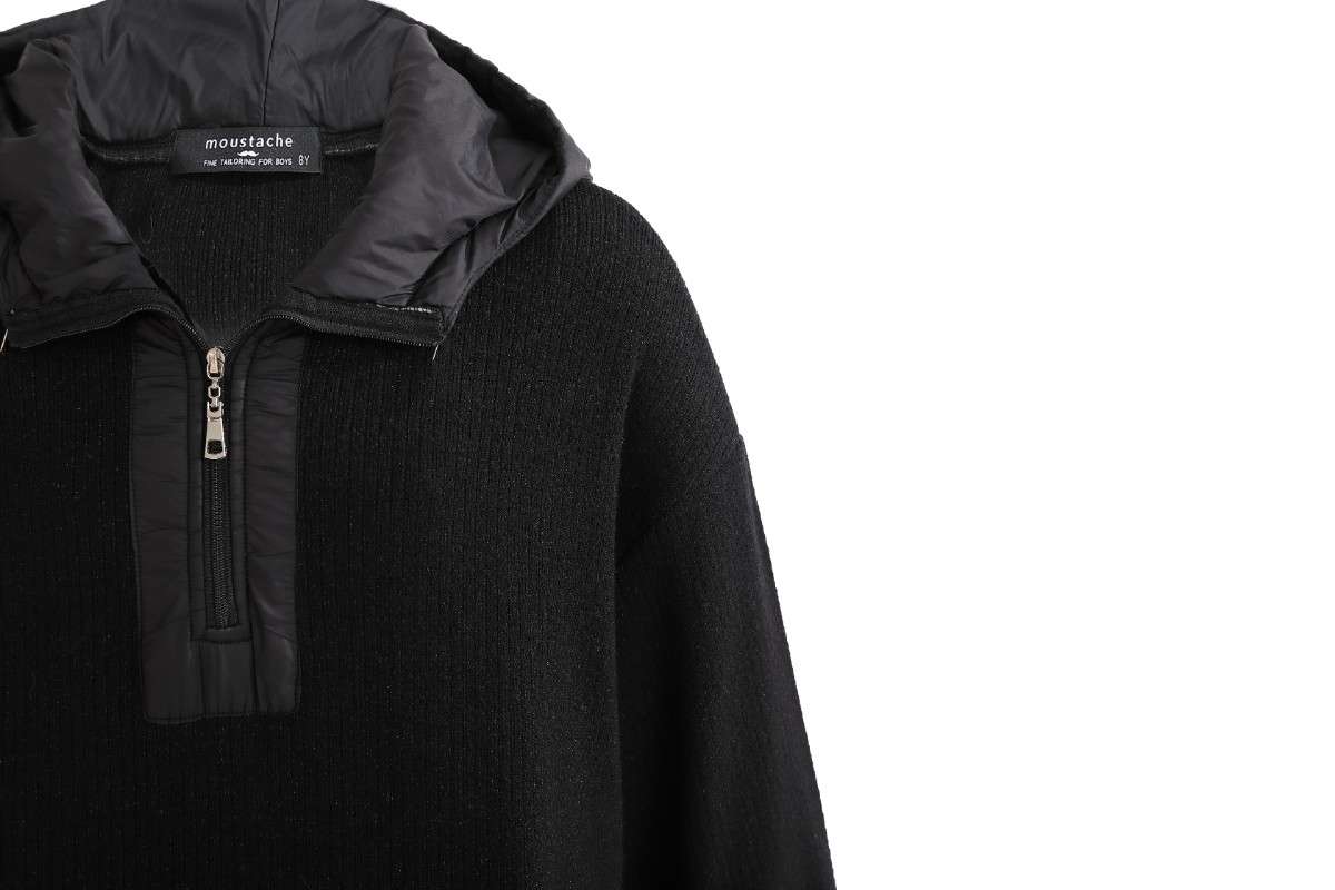 kids atelier moustache Black Ribbed Half-Zip Hoodie