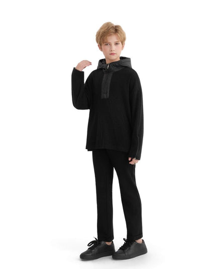 kids atelier moustache Black Ribbed Half-Zip Hoodie