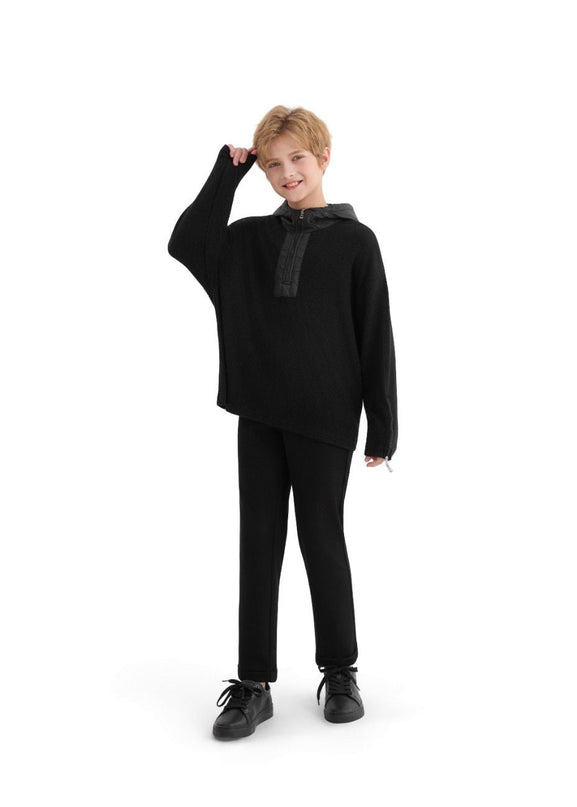 kids atelier moustache Black Ribbed Half-Zip Hoodie