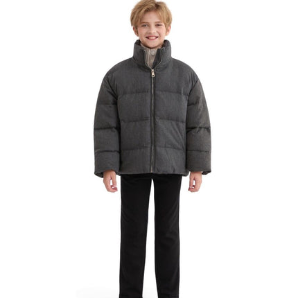 kids atelier moustache Black Puffer Jacket with High Collar