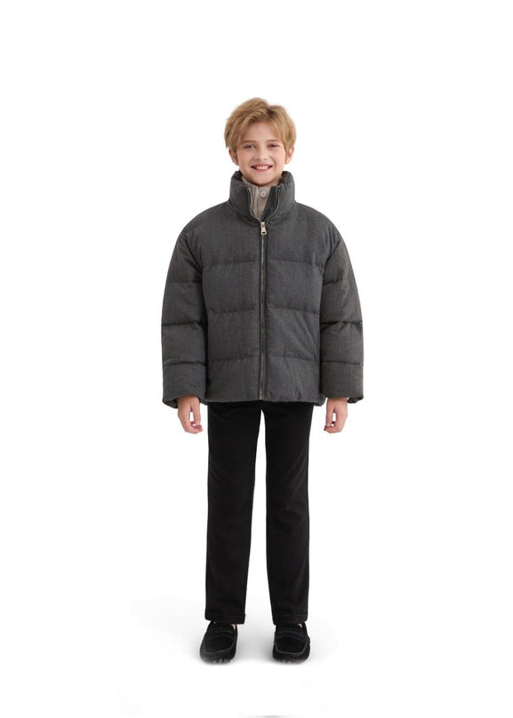 kids atelier moustache Black Puffer Jacket with High Collar