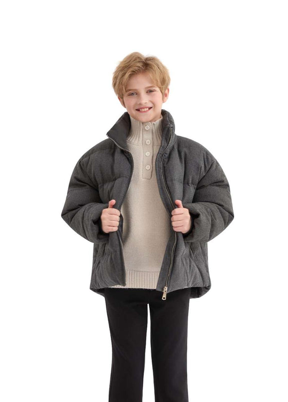 kids atelier moustache Black Puffer Jacket with High Collar