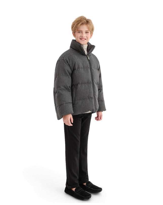 kids atelier moustache Black Puffer Jacket with High Collar