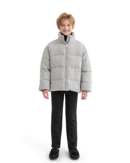 kids atelier moustache Gray Puffer Jacket with High Collar