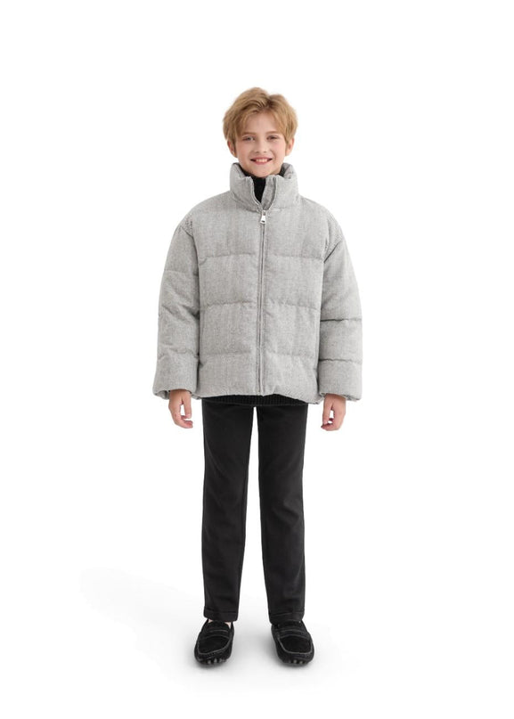 kids atelier moustache Gray Puffer Jacket with High Collar