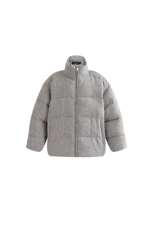kids atelier moustache Gray Puffer Jacket with High Collar