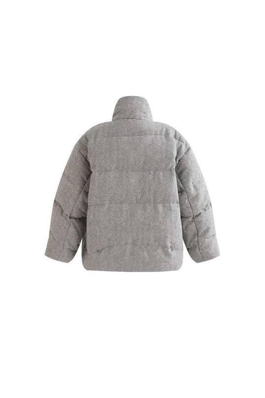 kids atelier moustache Gray Puffer Jacket with High Collar