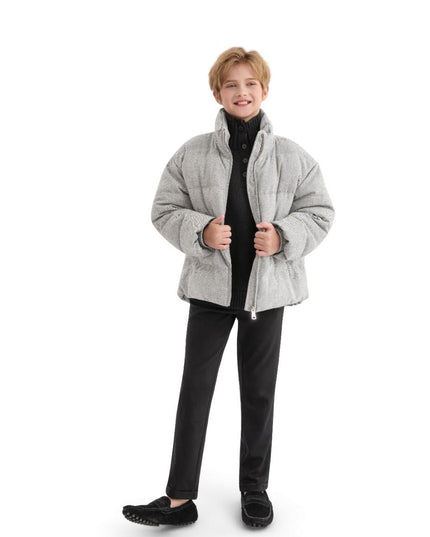 kids atelier moustache Gray Puffer Jacket with High Collar