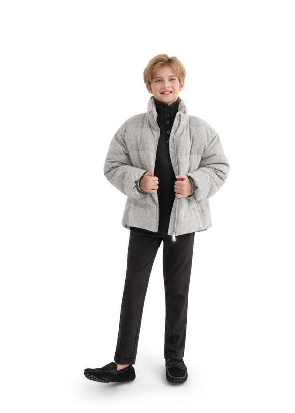 kids atelier moustache Gray Puffer Jacket with High Collar