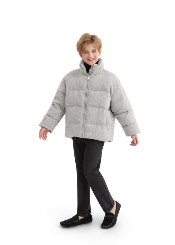 kids atelier moustache Gray Puffer Jacket with High Collar