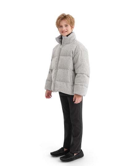 kids atelier moustache Gray Puffer Jacket with High Collar