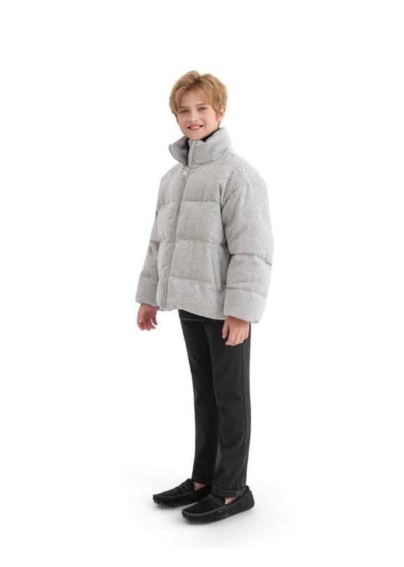 kids atelier moustache Gray Puffer Jacket with High Collar