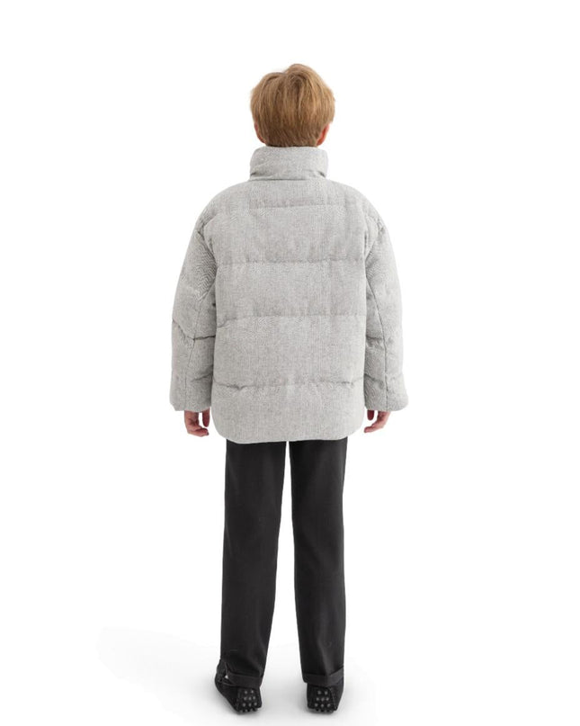 kids atelier moustache Gray Puffer Jacket with High Collar